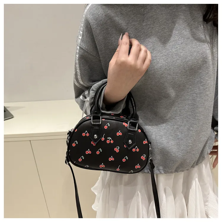 Cute Cherry Print Baseball Bag  New Handbag Women's High-End Style Shoulder Bag Commuter Crossbody Bag display picture 11