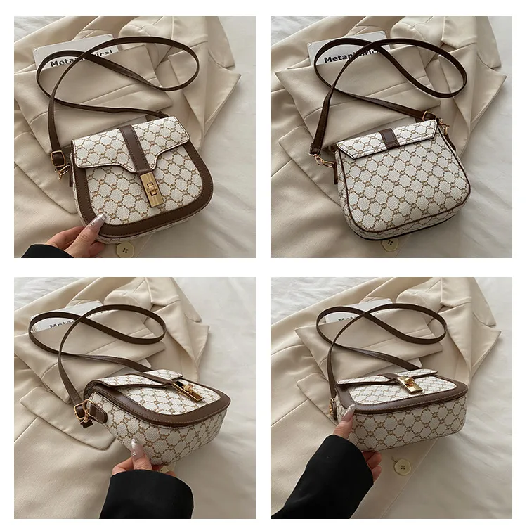 Retro Lock  Summer New One-Shoulder Cross-Body Saddle Bag Large Capacity Printed Fashion Simple Ins Casual display picture 2