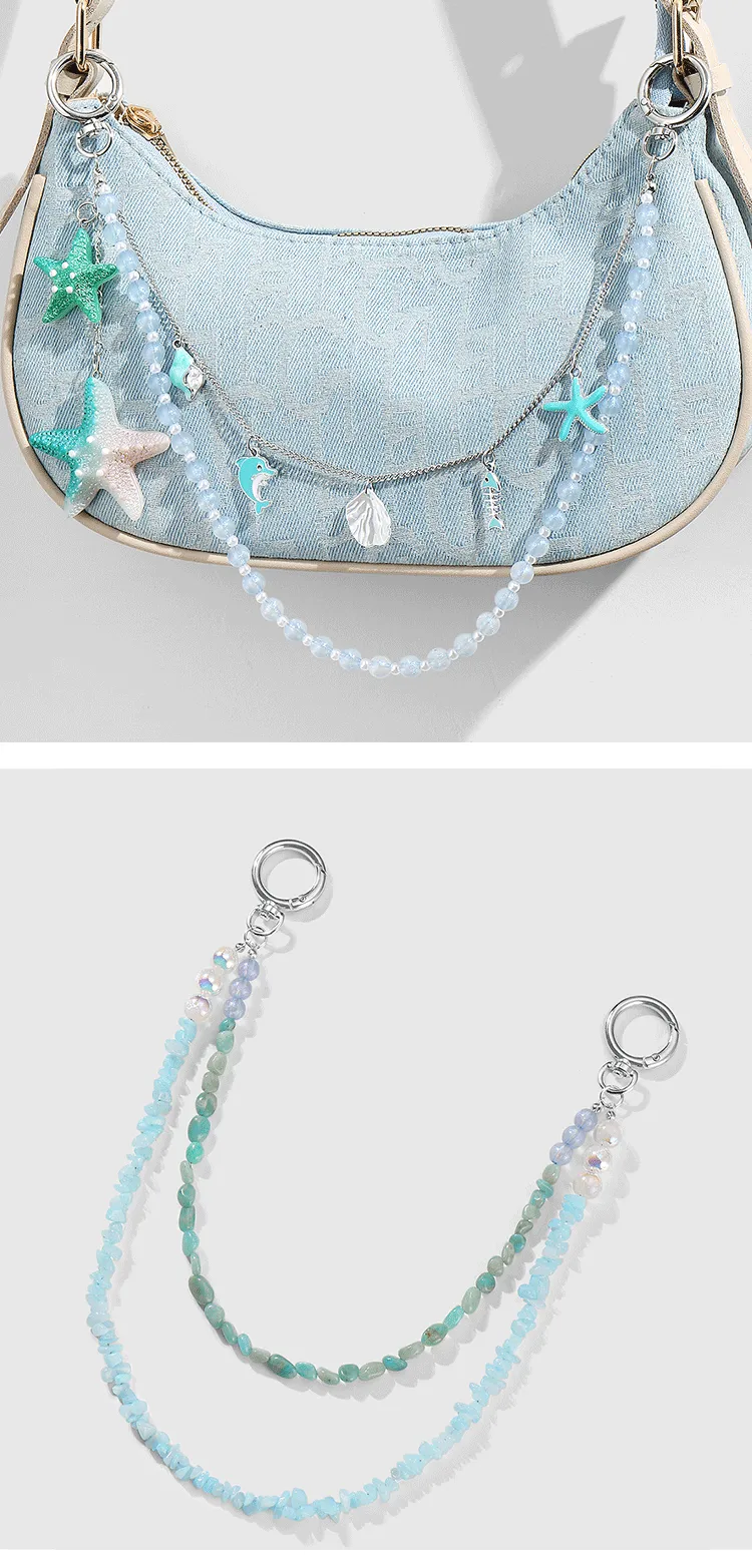 New Ins Exquisite Fashion Blue Ocean Series Imitation Crystal Natural Stone Beads Starfish Shell DIY Bag Pendant display picture 2