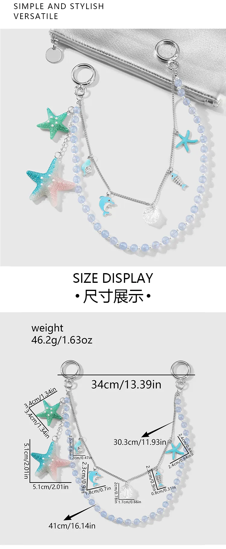 New Ins Exquisite Fashion Blue Ocean Series Imitation Crystal Natural Stone Beads Starfish Shell DIY Bag Pendant display picture 3