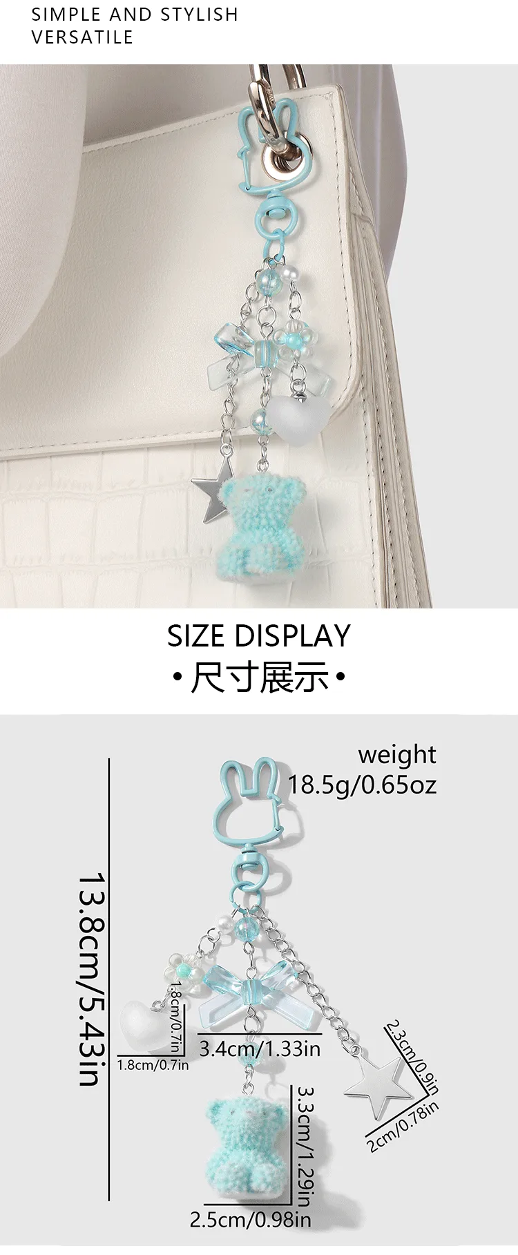 New Ins Exquisite And Cute High-Looking Multi-Color Resin Flocking Bear Heart Star Strawberry DIY Keychain display picture 3