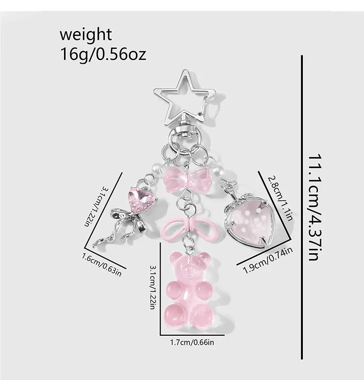 New Ins Exquisite And Cute High-Looking Multi-Color Resin Flocking Bear Heart Star Strawberry DIY Keychain display picture 4