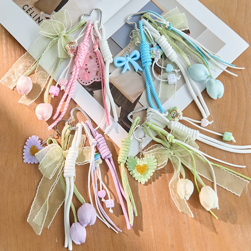 Dopamine Flower Miu Series Bag Charm Girly Heart Colorful Woven Rope Bag Pendant Creative Car Keychain Versatile display picture 1