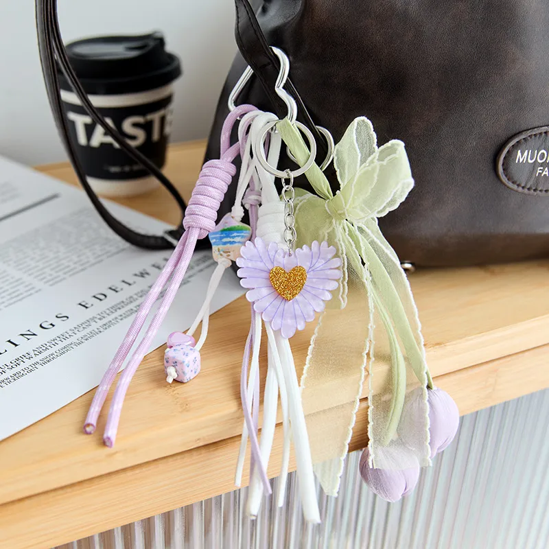 Dopamine Flower Miu Series Bag Charm Girly Heart Colorful Woven Rope Bag Pendant Creative Car Keychain Versatile display picture 4