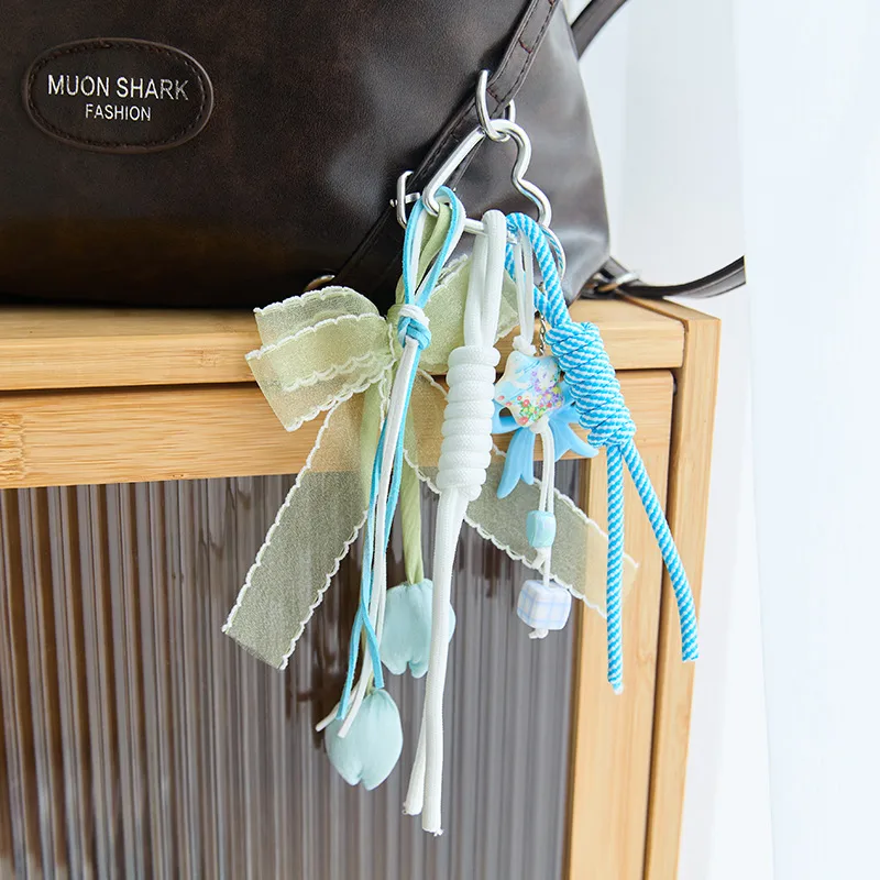 Dopamine Flower Miu Series Bag Charm Girly Heart Colorful Woven Rope Bag Pendant Creative Car Keychain Versatile display picture 2