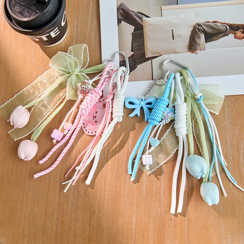 Dopamine Flower Miu Series Bag Charm Girly Heart Colorful Woven Rope Bag Pendant Creative Car Keychain Versatile display picture 3