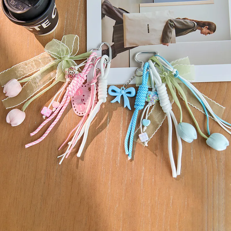 Dopamine Flower Miu Series Bag Charm Girly Heart Colorful Woven Rope Bag Pendant Creative Car Keychain Versatile display picture 5