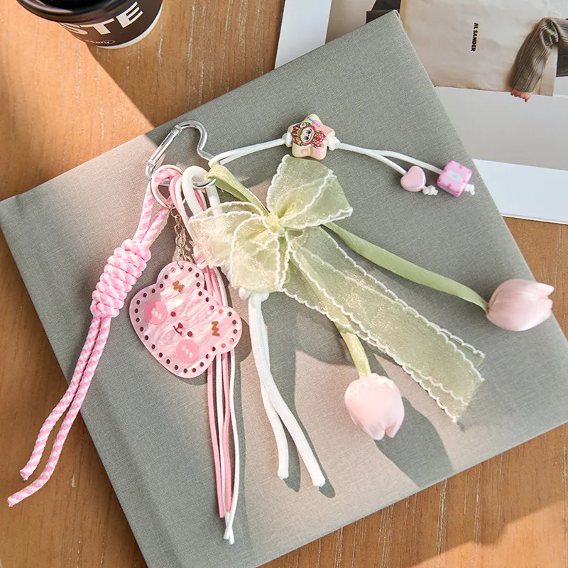 Dopamine Flower Miu Series Bag Charm Girly Heart Colorful Woven Rope Bag Pendant Creative Car Keychain Versatile display picture 9