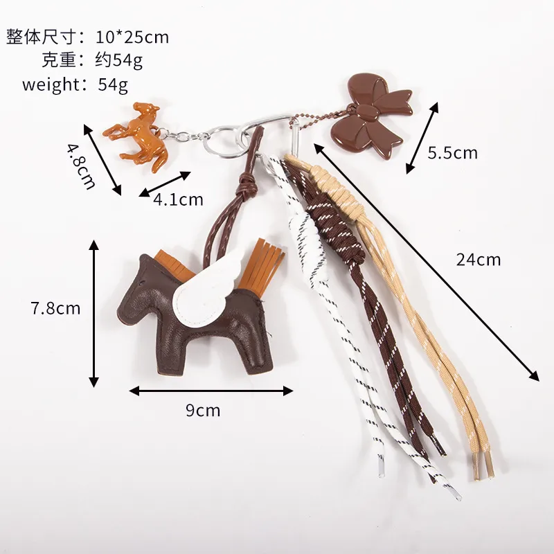 New MIU Cute Leather Pegasus Pendant Pony Bow Woven Rope Keychain Advanced Sense Bag Hanging display picture 1