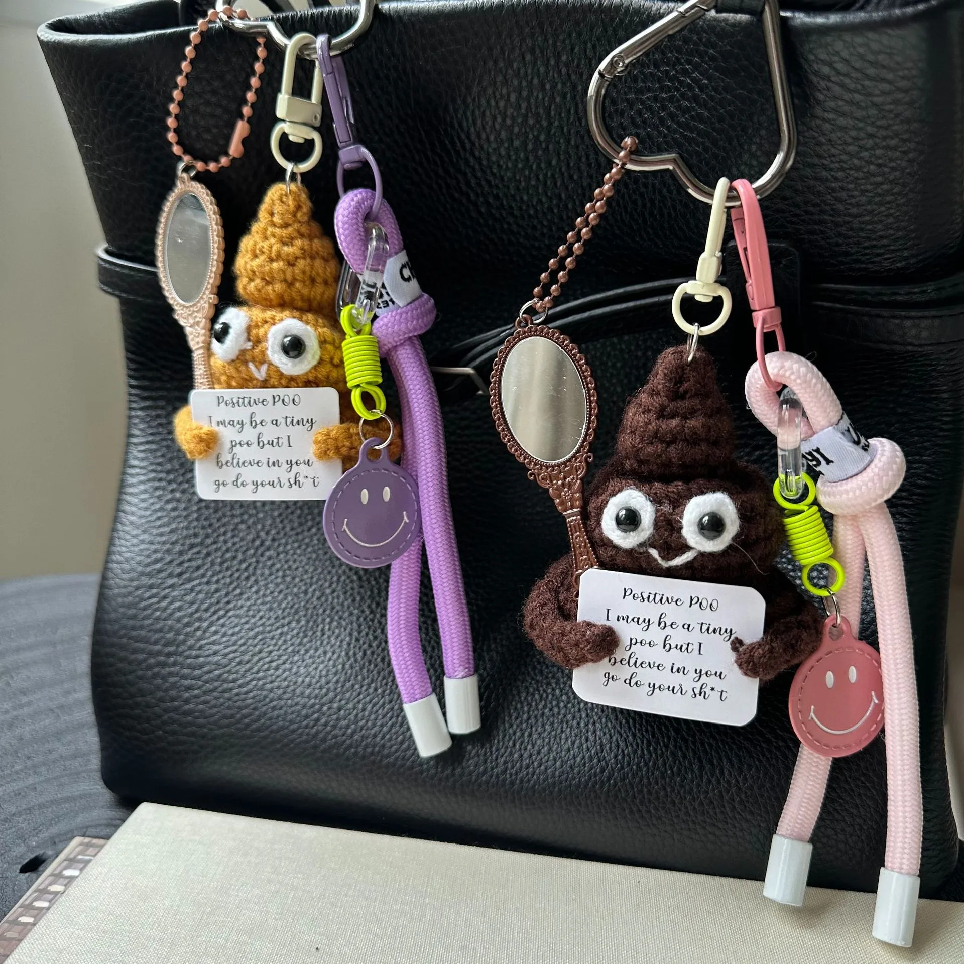 Cute Hot-Selling Funny Poop Shape Wool Handmade Crocheted Bag Backpack Pendant Mobile Phone Keychain Car Hanging display picture 2