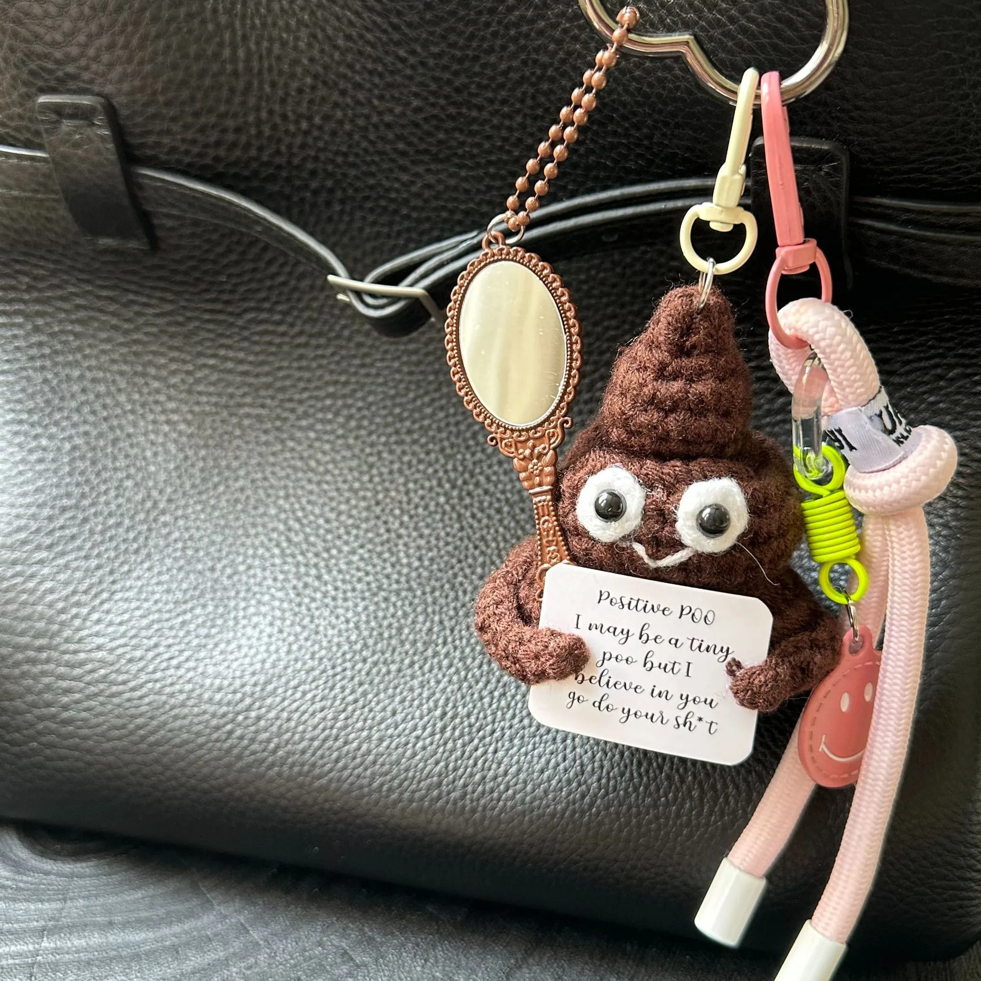 Cute Hot-Selling Funny Poop Shape Wool Handmade Crocheted Bag Backpack Pendant Mobile Phone Keychain Car Hanging display picture 6