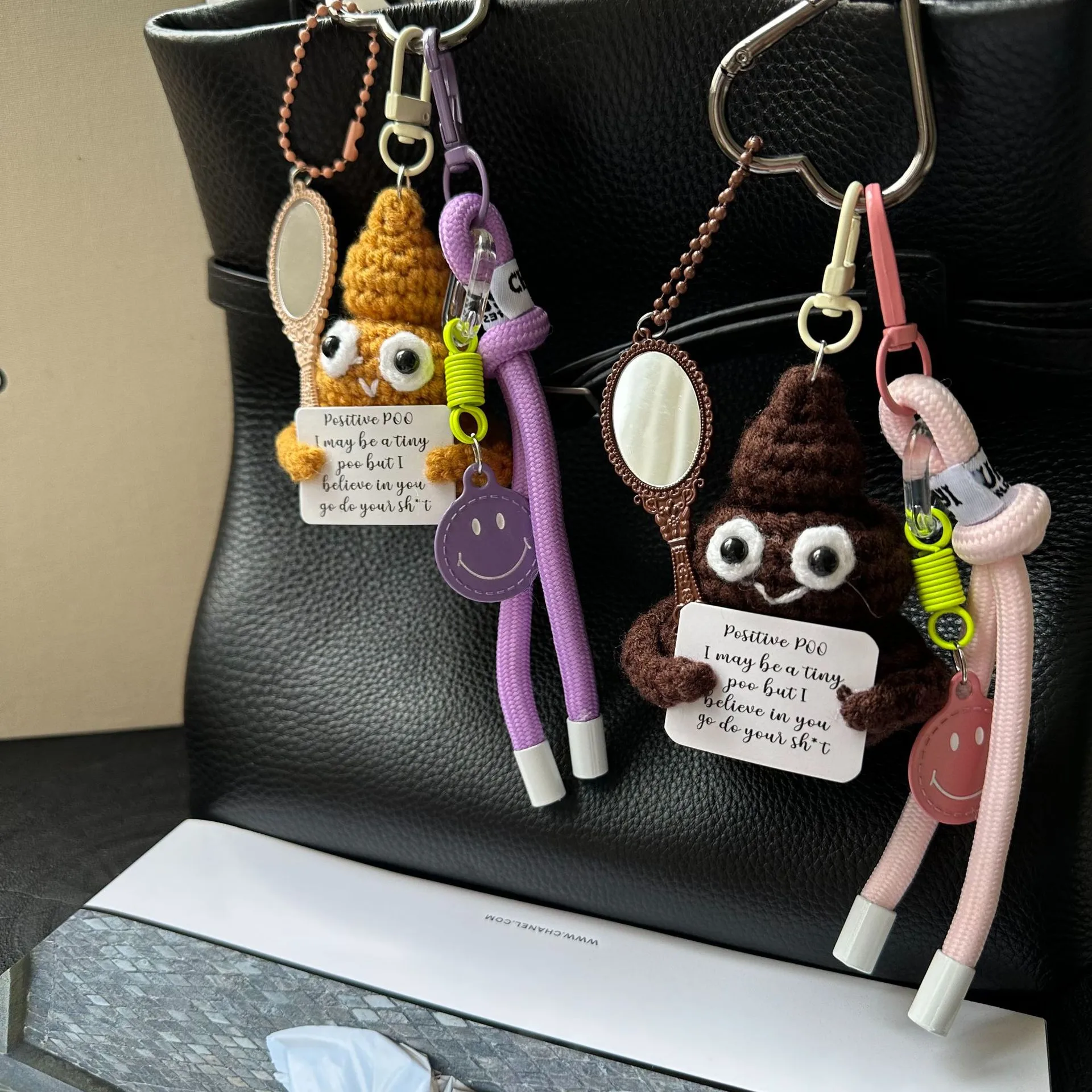 Cute Hot-Selling Funny Poop Shape Wool Handmade Crocheted Bag Backpack Pendant Mobile Phone Keychain Car Hanging display picture 1