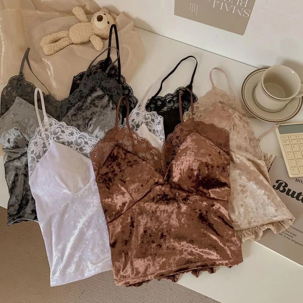 8866# Pure Desire Lace Gold Velvet Stitching Sling Strap Joker Comfortable Covering Comfortable Breast Autumn And Winter Beautiful Back Jacket Bra display picture 3