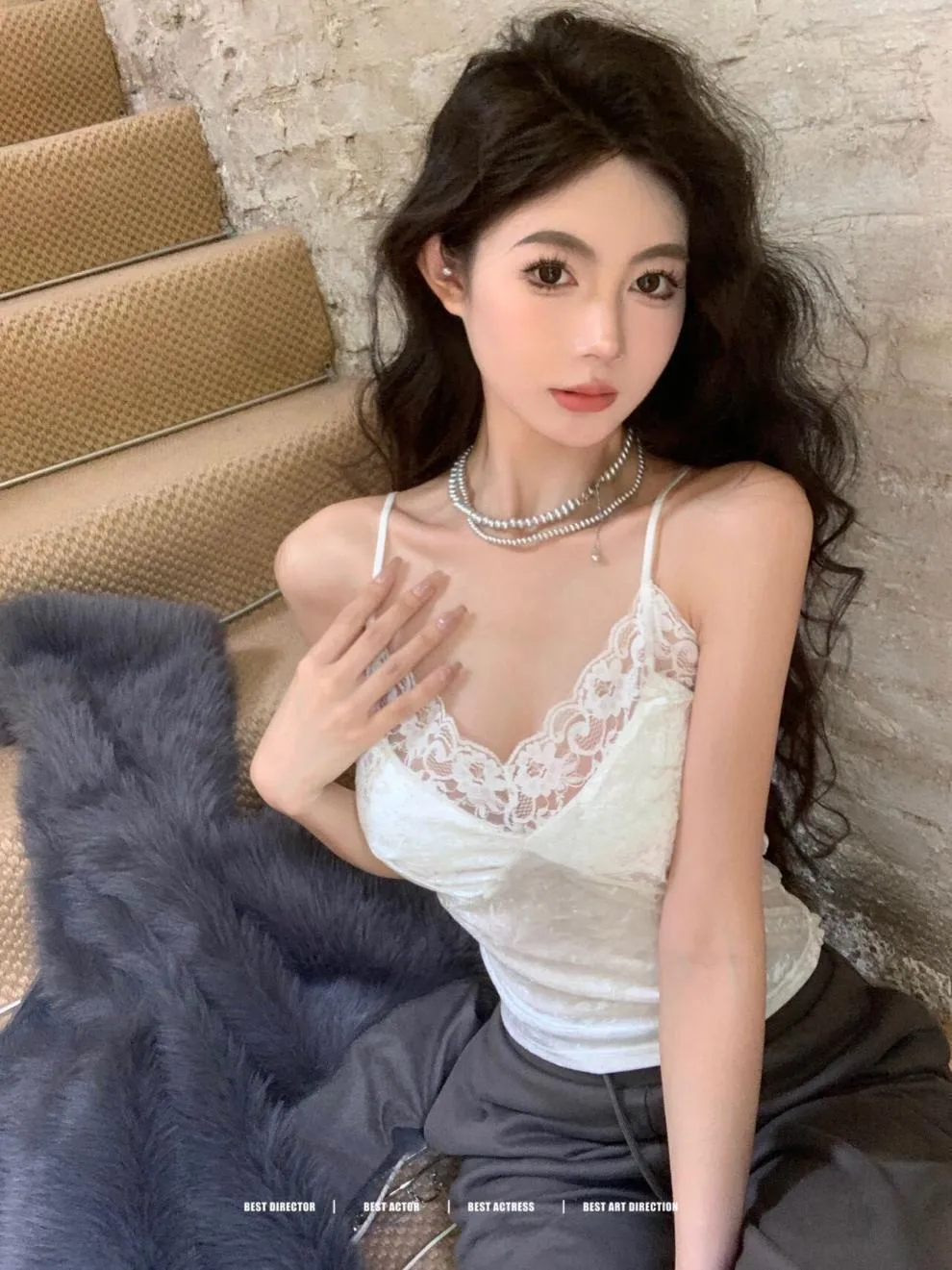 8866# Pure Desire Lace Gold Velvet Stitching Sling Strap Joker Comfortable Covering Comfortable Breast Autumn And Winter Beautiful Back Jacket Bra display picture 14