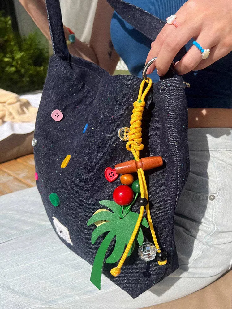 Original Hand-Woven Rope Coconut Tree Bag Pendant Keychain Dopamine Color Accessories display picture 2