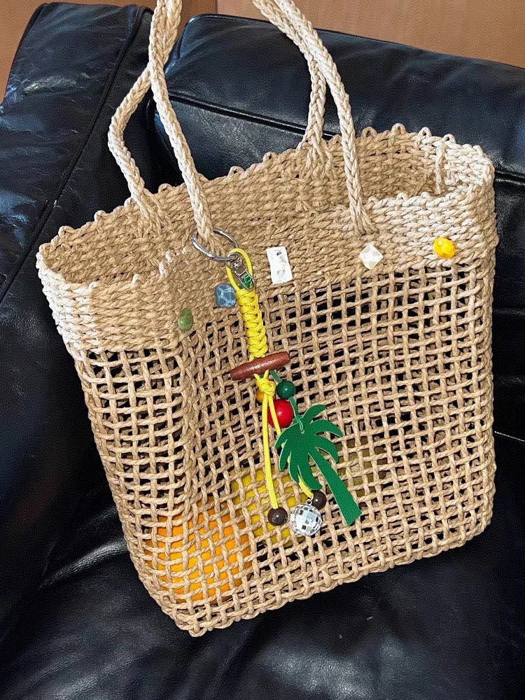 Original Hand-Woven Rope Coconut Tree Bag Pendant Keychain Dopamine Color Accessories display picture 3