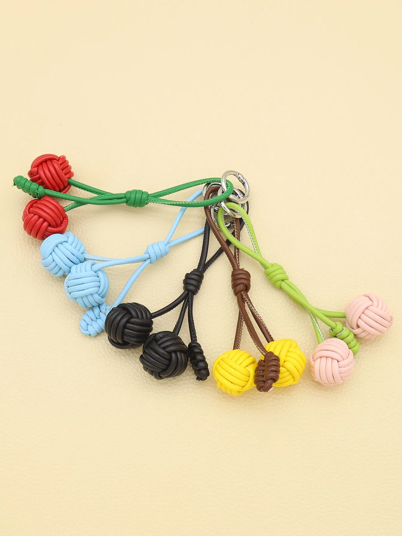 Handmade DIY Contrast Color Miu Series Woven Cherry Pu Leather Double Spherical Bag Hanging Hanging Piece Pendant Key Chain Accessories display picture 5