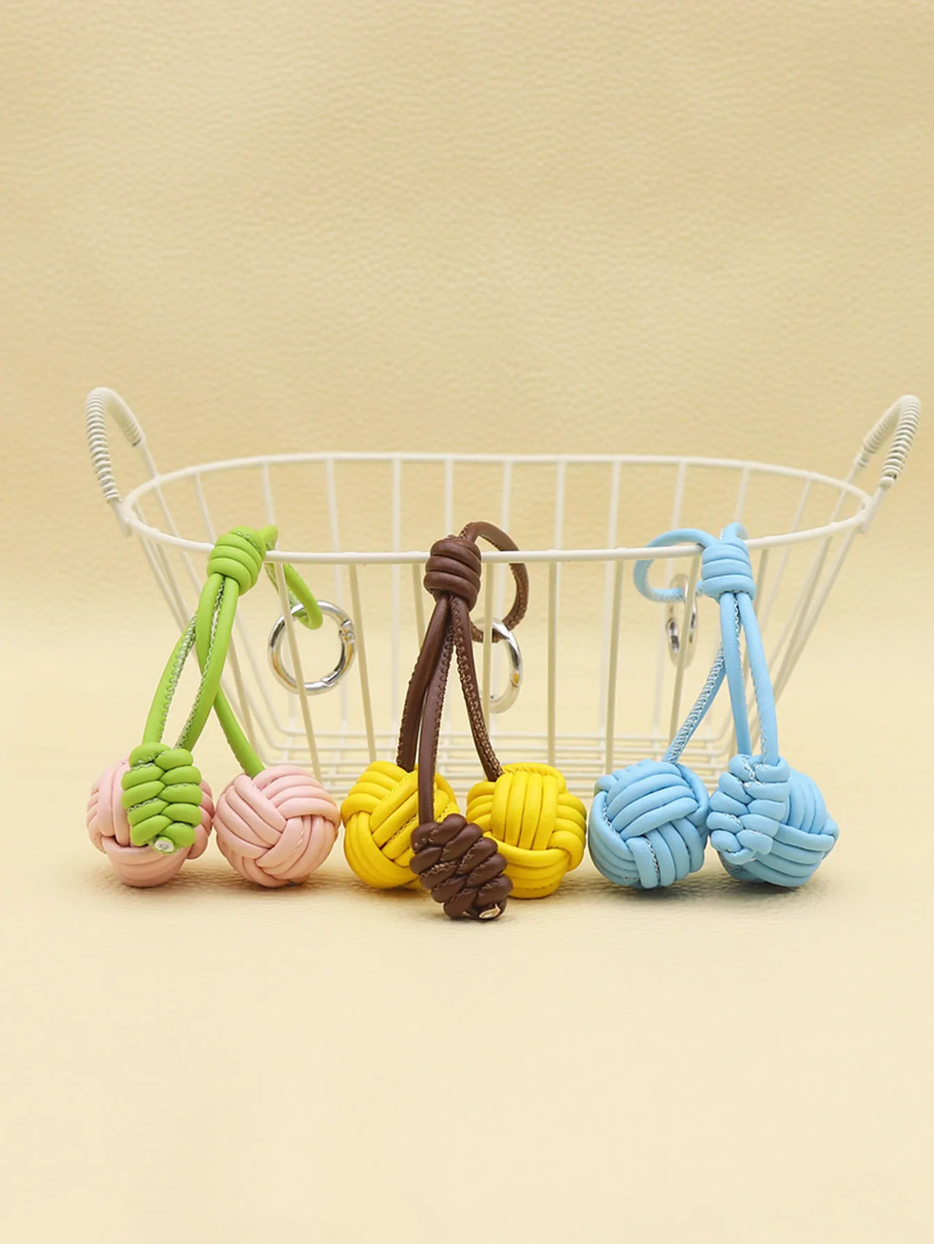 Handmade DIY Contrast Color Miu Series Woven Cherry Pu Leather Double Spherical Bag Hanging Hanging Piece Pendant Key Chain Accessories display picture 8