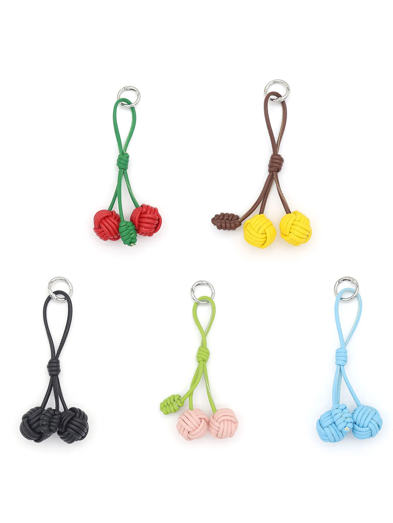 Handmade DIY Contrast Color Miu Series Woven Cherry Pu Leather Double Spherical Bag Hanging Hanging Piece Pendant Key Chain Accessories display picture 9