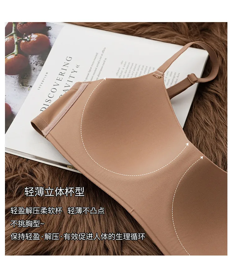 Orange Wooden Underwear Women's Orange Sense Cup Lightweight Breathable And Traceless One-piece Adjustable Shoulder Strap Invisible Push-up Bra For Women display picture 9