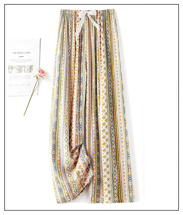 Women's Cotton Silk Pajama Pants Summer Thin Artificial Cotton Wide-leg Pants Spring And Autumn Can Be Worn Outside Loose Home Air Conditioning Cropped Long Pants display picture 2