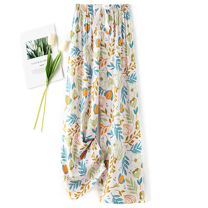 Women's Cotton Silk Pajama Pants Summer Thin Artificial Cotton Wide-leg Pants Spring And Autumn Can Be Worn Outside Loose Home Air Conditioning Cropped Long Pants display picture 8
