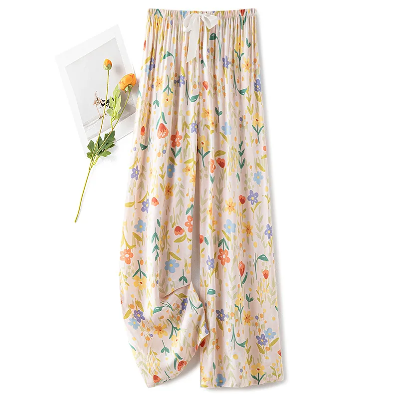 Women's Cotton Silk Pajama Pants Summer Thin Artificial Cotton Wide-leg Pants Spring And Autumn Can Be Worn Outside Loose Home Air Conditioning Cropped Long Pants display picture 9