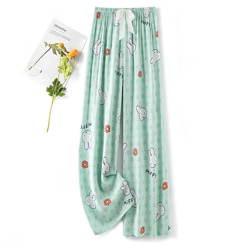 Women's Cotton Silk Pajama Pants Summer Thin Artificial Cotton Wide-leg Pants Spring And Autumn Can Be Worn Outside Loose Home Air Conditioning Cropped Long Pants display picture 12