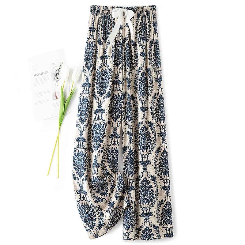 Women's Cotton Silk Pajama Pants Summer Thin Artificial Cotton Wide-leg Pants Spring And Autumn Can Be Worn Outside Loose Home Air Conditioning Cropped Long Pants display picture 15