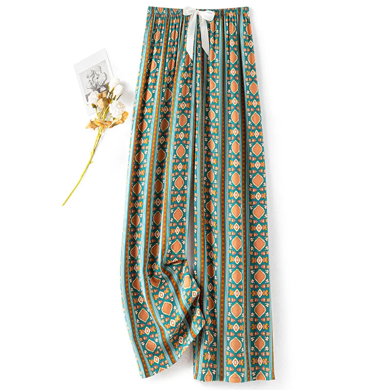 Women's Cotton Silk Pajama Pants Summer Thin Artificial Cotton Wide-leg Pants Spring And Autumn Can Be Worn Outside Loose Home Air Conditioning Cropped Long Pants display picture 16