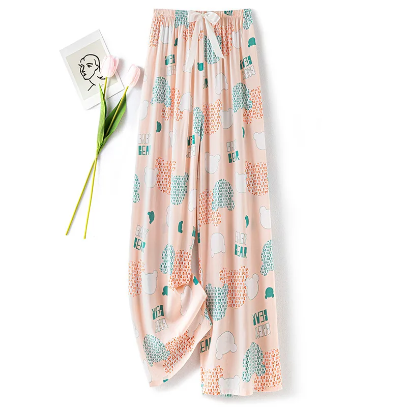 Women's Cotton Silk Pajama Pants Summer Thin Artificial Cotton Wide-leg Pants Spring And Autumn Can Be Worn Outside Loose Home Air Conditioning Cropped Long Pants display picture 19