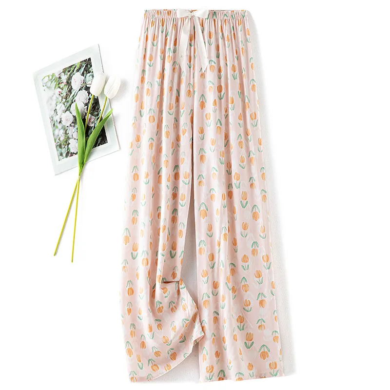 Women's Cotton Silk Pajama Pants Summer Thin Artificial Cotton Wide-leg Pants Spring And Autumn Can Be Worn Outside Loose Home Air Conditioning Cropped Long Pants display picture 20