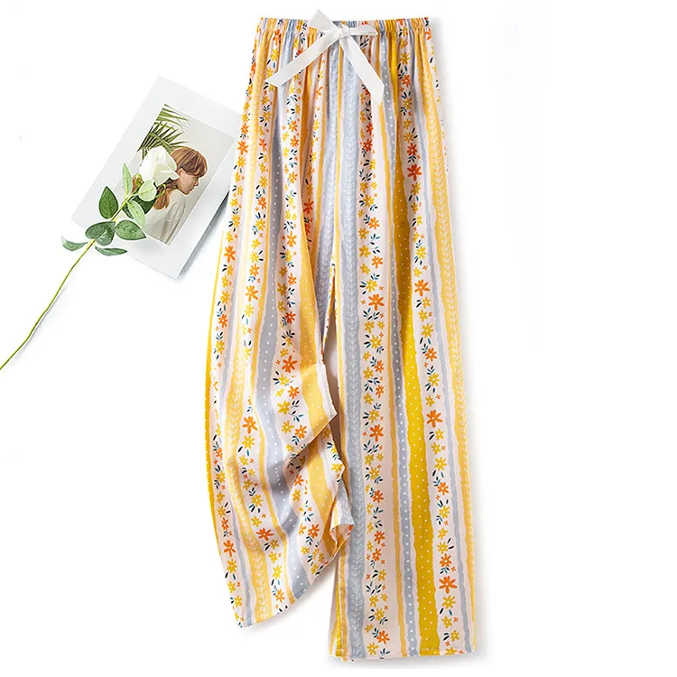Cotton Silk Pajama Pants Women's Summer Thin Artificial Cotton Wide Leg Pants Spring And Autumn Outer Wear Loose Home Casual Cropped Pants display picture 4