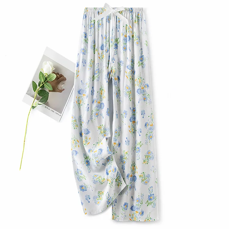 Cotton Silk Pajama Pants Women's Summer Thin Artificial Cotton Wide Leg Pants Spring And Autumn Outer Wear Loose Home Casual Cropped Pants display picture 5