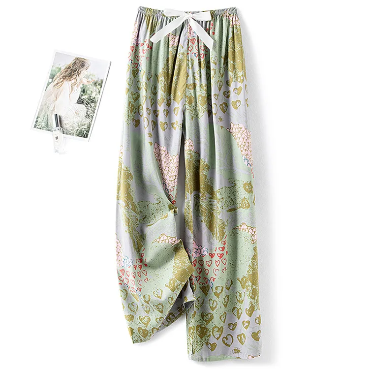 Cotton Silk Pajama Pants Women's Summer Thin Artificial Cotton Wide Leg Pants Spring And Autumn Outer Wear Loose Home Casual Cropped Pants display picture 7