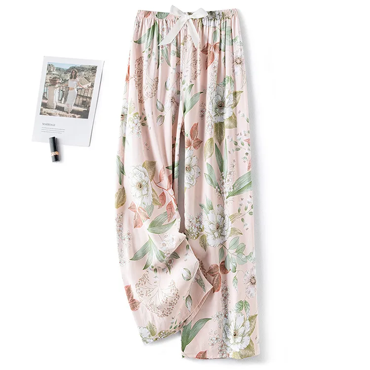 Cotton Silk Pajama Pants Women's Summer Thin Artificial Cotton Wide Leg Pants Spring And Autumn Outer Wear Loose Home Casual Cropped Pants display picture 8