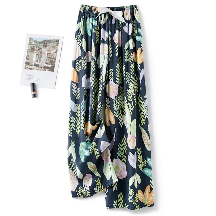 Cotton Silk Pajama Pants Women's Summer Thin Artificial Cotton Wide Leg Pants Spring And Autumn Outer Wear Loose Home Casual Cropped Pants display picture 9