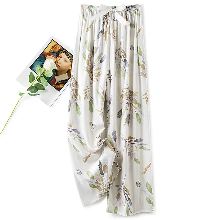 Cotton Silk Pajama Pants Women's Summer Thin Artificial Cotton Wide Leg Pants Spring And Autumn Outer Wear Loose Home Casual Cropped Pants display picture 10