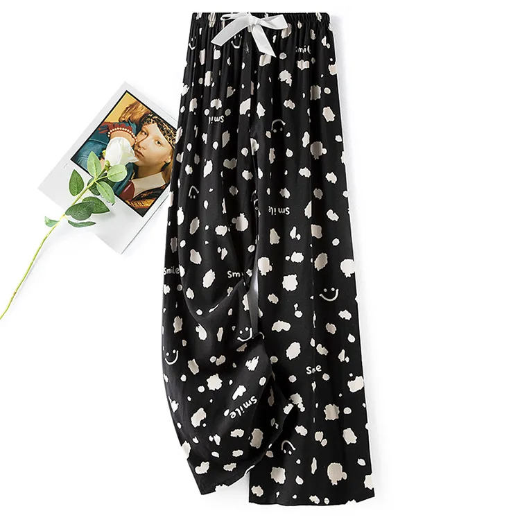 Cotton Silk Pajama Pants Women's Summer Thin Artificial Cotton Wide Leg Pants Spring And Autumn Outer Wear Loose Home Casual Cropped Pants display picture 13