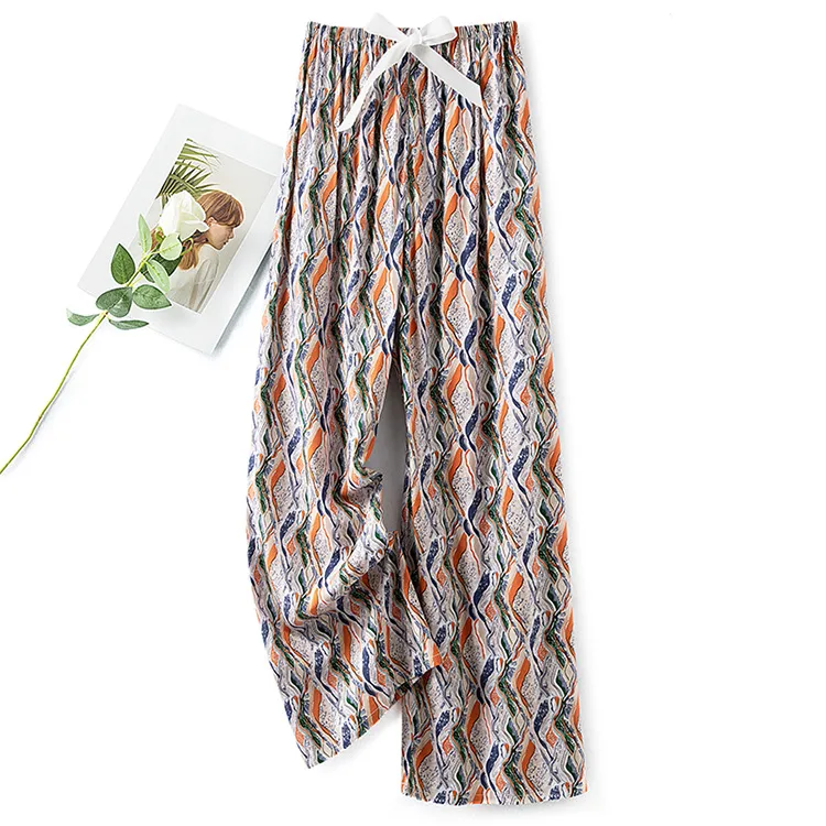 Cotton Silk Pajama Pants Women's Summer Thin Artificial Cotton Wide Leg Pants Spring And Autumn Outer Wear Loose Home Casual Cropped Pants display picture 14
