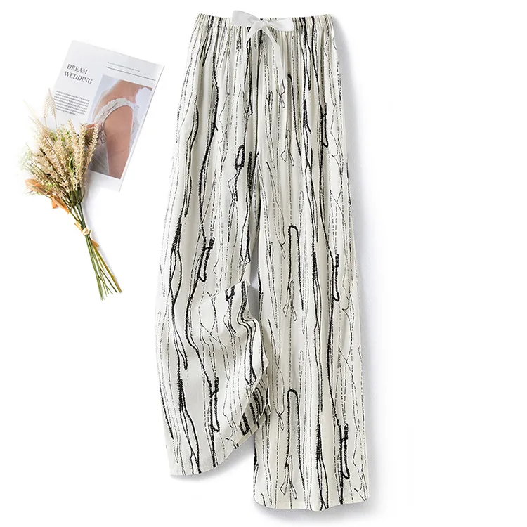 Cotton Silk Pajama Pants Women's Summer Thin Artificial Cotton Wide Leg Pants Spring And Autumn Outer Wear Loose Home Casual Cropped Pants display picture 15