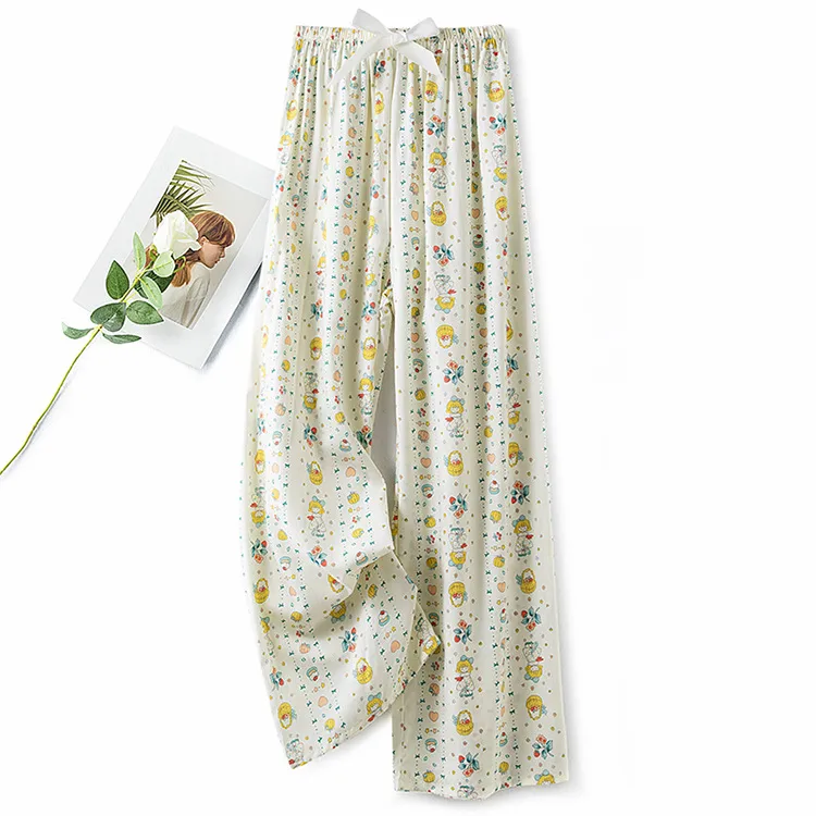 Cotton Silk Pajama Pants Women's Summer Thin Artificial Cotton Wide Leg Pants Spring And Autumn Outer Wear Loose Home Casual Cropped Pants display picture 16
