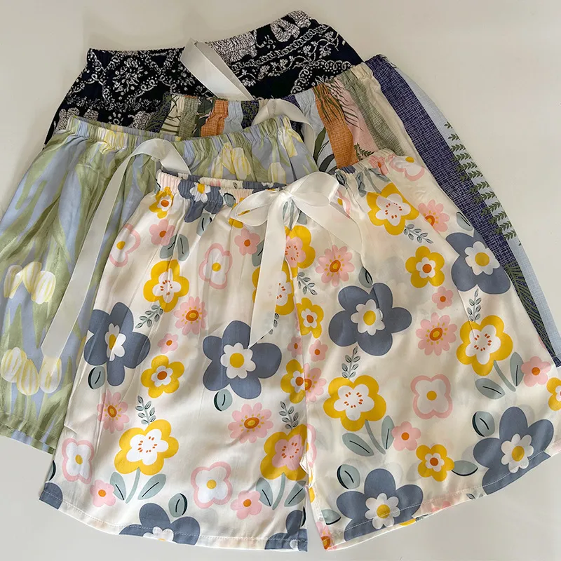 [Special Offer] Foreign Trade Tailstock Cotton Silk Pajama Pants Women's Summer Thin Artificial Cotton Shorts Loose Casual Home Pants display picture 3