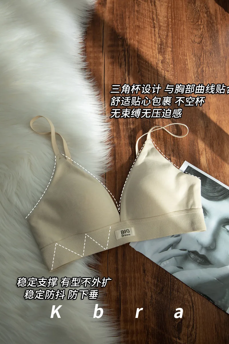 Women's Traceless Bra No Steel Ring French Comfortable Small Chest Push-up Triangle Cup Letter Breathable Anti-sagging Underwear display picture 2