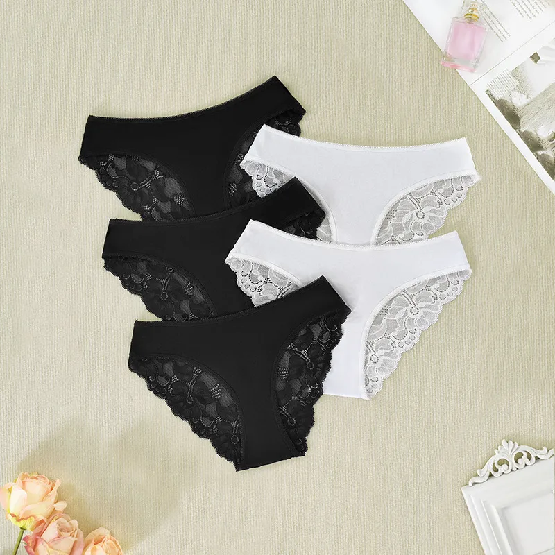 Foreign Trade New Ladies Underwear Lace Perspective Breathable Half Hip Upper Support Comfortable Waist Briefs Manufacturers display picture 6
