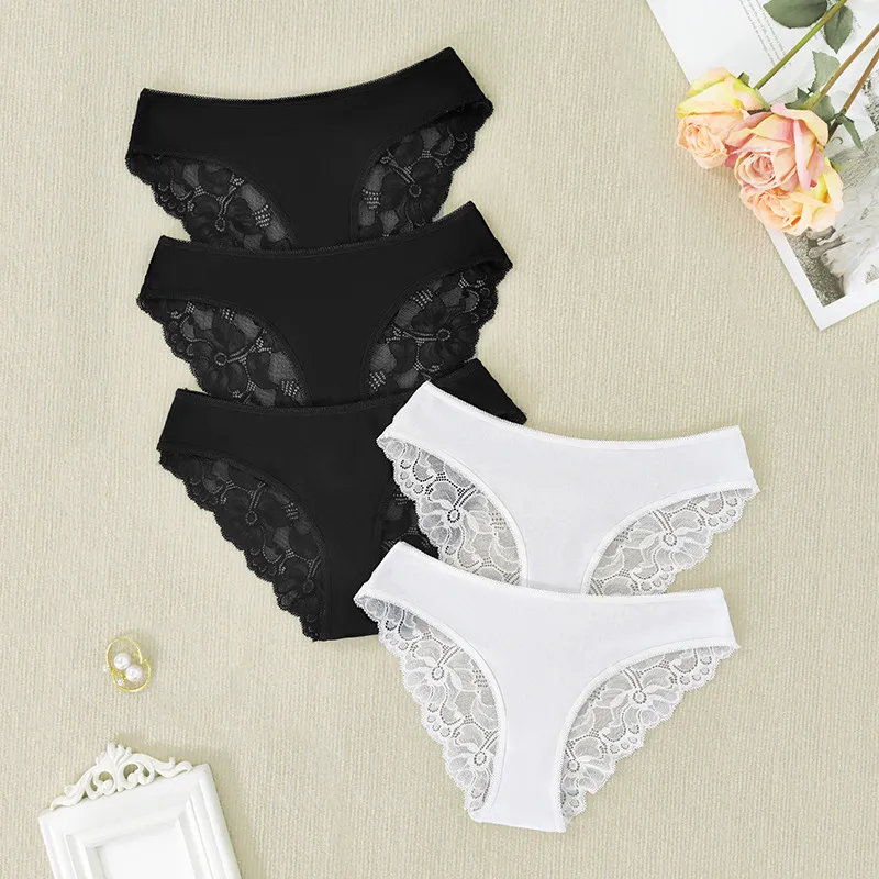 Foreign Trade New Ladies Underwear Lace Perspective Breathable Half Hip Upper Support Comfortable Waist Briefs Manufacturers display picture 7