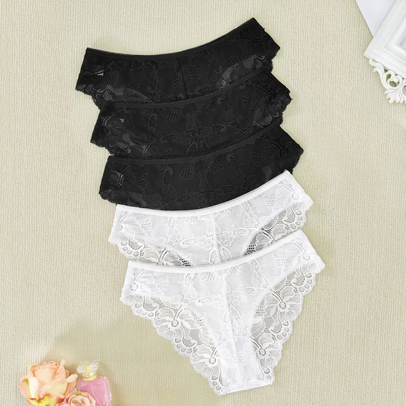 Foreign Trade New Ladies Underwear Lace Perspective Breathable Half Hip Upper Support Comfortable Waist Briefs Manufacturers display picture 8
