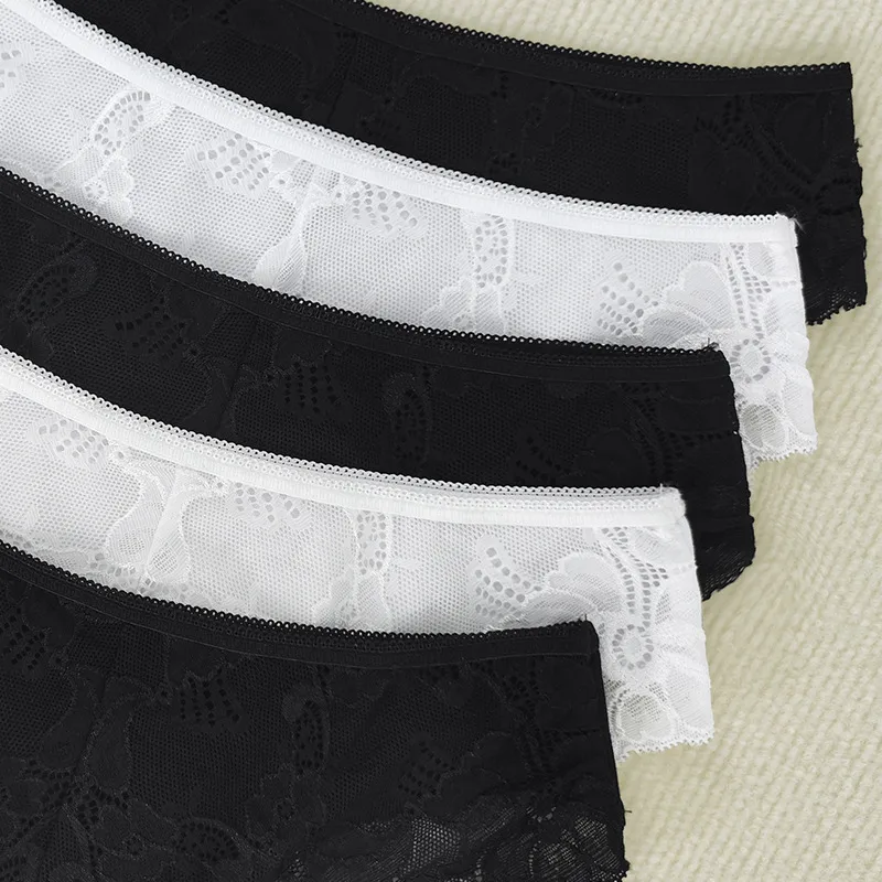 Foreign Trade New Ladies Underwear Lace Perspective Breathable Half Hip Upper Support Comfortable Waist Briefs Manufacturers display picture 10