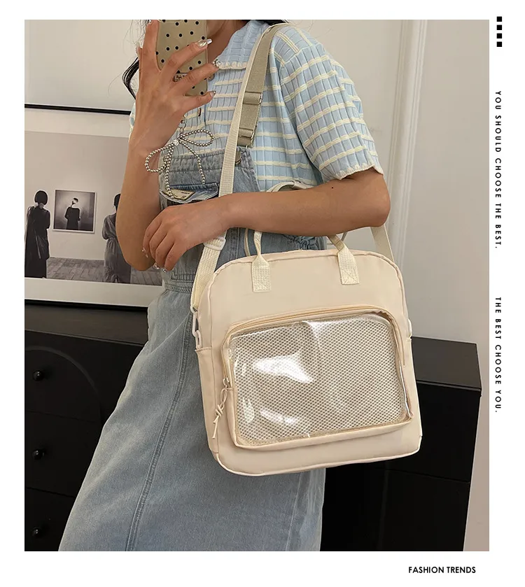 One-Shoulder Crossbody Bag, Cute Bag, Female Soft Girl Student Casual Transparent Bag, New Style Preppy Style Casual Tote Bag display picture 1