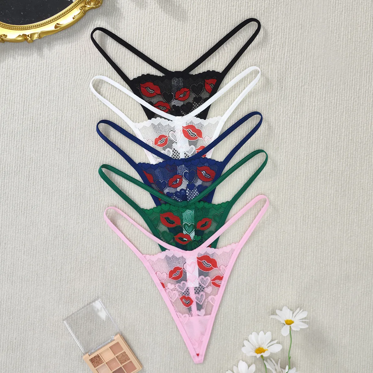 New Manufacturers Wholesale Best Selling Sexy Lace Underwear Red Lip Print Thong Sexy Women's  T Pants display picture 2